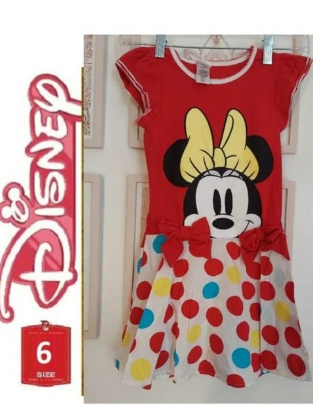 🎁 10/$25-  Minnie Mouse dress,  size 6, polka dots,  short sleeve